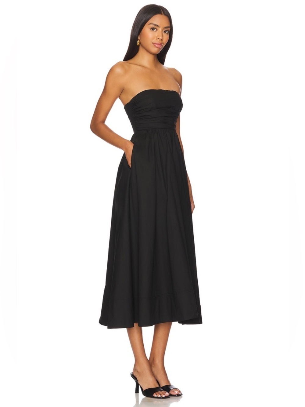 A.L.C Strapless Ruched Bodice Tate Poplin Dress Black - Picture 2 of 10